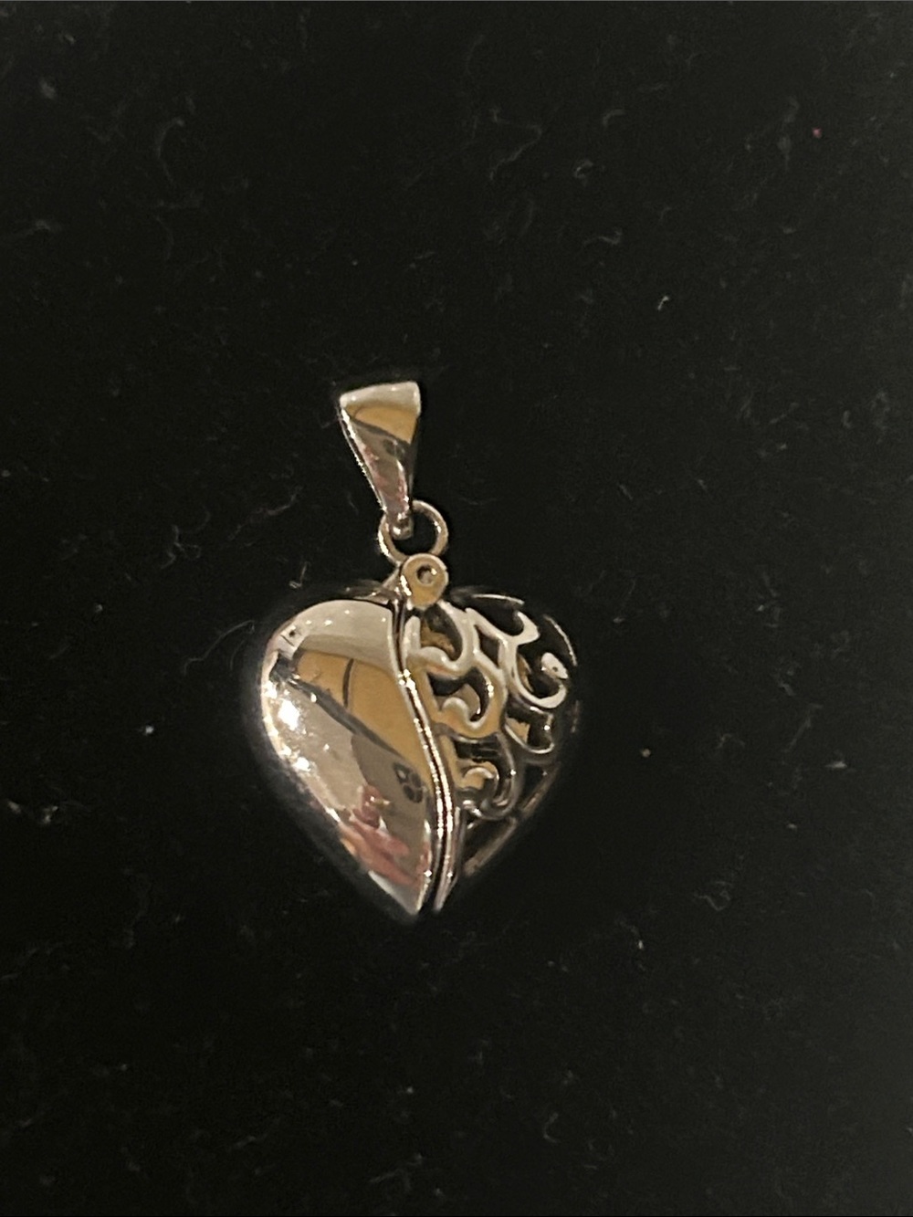 Sterling Silver Peekaboo I love you Heart Filigree Pendant Necklace